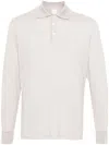 Eleventy Beige Long Sleeve Polo With Traditional Collar In White
