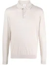 Eleventy Beige Long Sleeve Polo With Traditional Collar In White