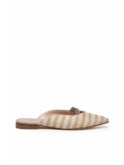 Eleventy Beige Raffia Leather Sabot In Brown