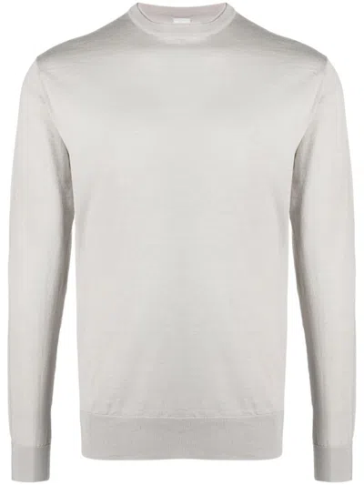 Eleventy Beige Round Neck Sweater With Ribbed Cuffs In White