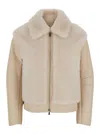 ELEVENTY BEIGE SHEARLING JACKET WITH ZIP CLOSURE IN LEATHER WOMAN