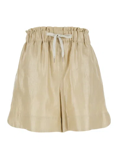 Eleventy Beige Shorts With Drawstring At The Waist In Linen Woman In Cream