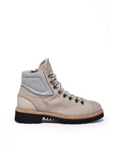 Eleventy Beige Side Zipper Suede Hiking Boots In Grey