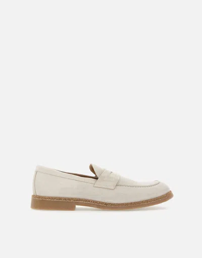 Eleventy Beige Suede Calfskin Loafers