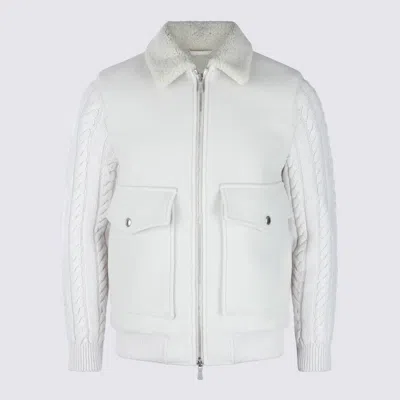 Eleventy Beige Wool Leather Jacket In White