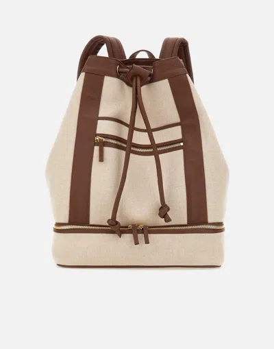 Eleventy Beige/brown Backpack With Deer Print Profiles