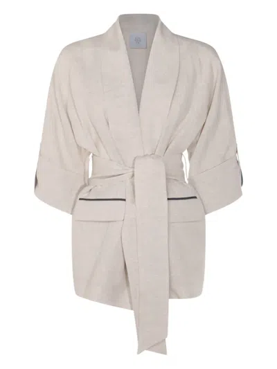 Eleventy Belted Jacket In Neutrals