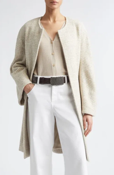 Eleventy Belted Sequin Wool Blend Bouclé Coat In Neutral