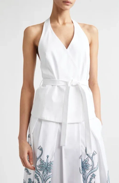 Eleventy Belted Stretch Cotton & Lyocell Halter Top In White