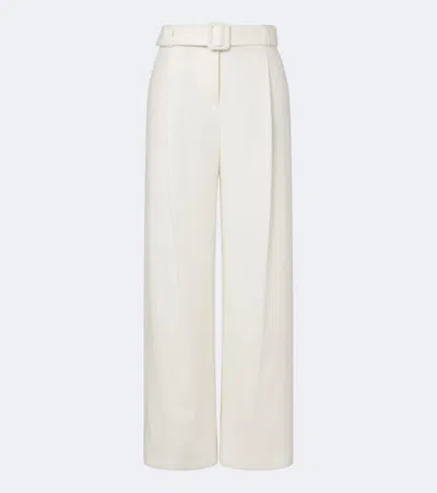 Eleventy Belted Wool And Cashmere Wide-leg Pants In White