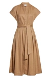 Eleventy Belted Wool Blend Midi Dress In Brown