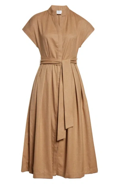 Eleventy Belted Wool Blend Midi Dress In Brown