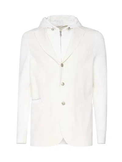 Eleventy Bib Jacket In Double Style In Bianco, Avorio E Avorio