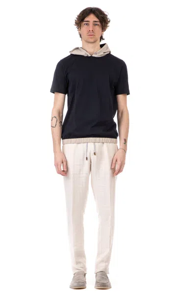 Eleventy Bi-material Hooded T-shirt For Men In Black