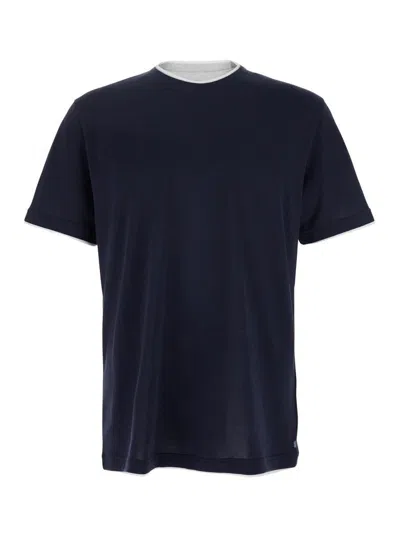 Eleventy Black Crewneck T-shirt With Layered Collar