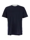 Eleventy Black Crewneck T-shirt With Layered Collar In Cotton Man In Blue