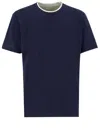 Eleventy Black Crewneck T-shirt With Layered Collar In Cotton Man In Blu/grigio/bianco