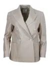 Eleventy Wool-silk-linen Double-breasted Blazer In Gray