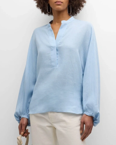 Eleventy Blouson-sleeve Linen Shirt In Baby Blue