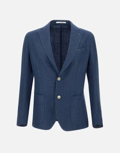 Eleventy Linen Wool Silk Blue Blazer Slim Fit