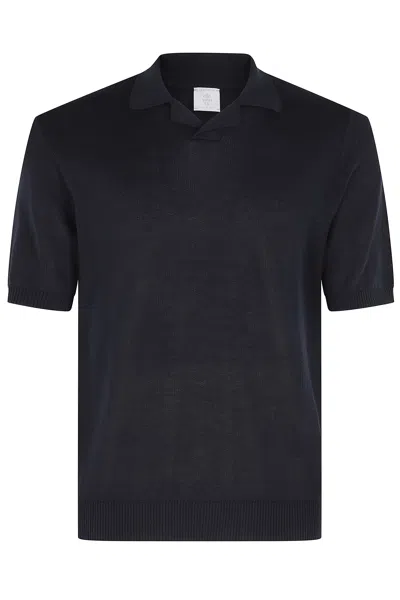 Eleventy Blue Collar Short-sleeve Cotton Polo In Black