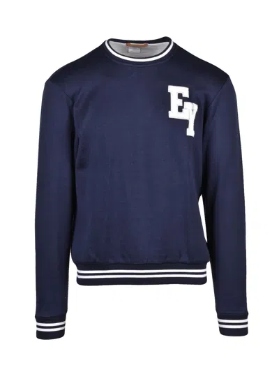 Eleventy Blue Cotton Polyamide Crewneck Sweatshirt