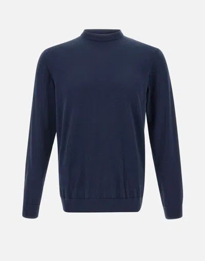 Eleventy Blue Cotton Sweater With Piping