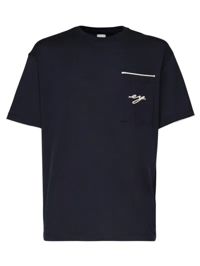 Eleventy Blue Cotton T Shirt With Embroidery