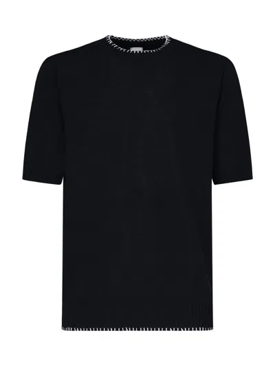 Eleventy Blue Cotton T Shirt With Ribbed Details