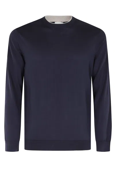 Eleventy Blue Crewneck Long-sleeve Cotton Sweater