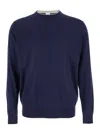 Eleventy Men Blue Crewneck Sweater In Wool And Silk Man In Blue