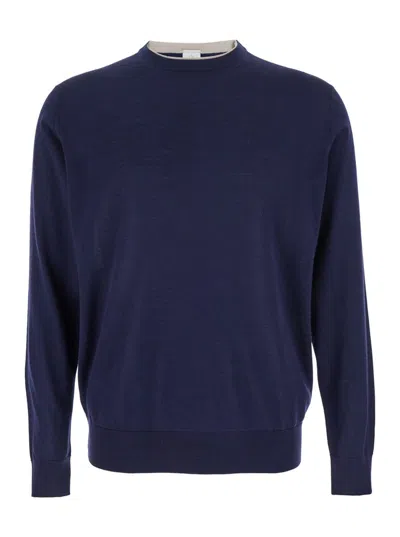 ELEVENTY BLUE CREWNECK SWEATER IN WOOL AND SILK MAN