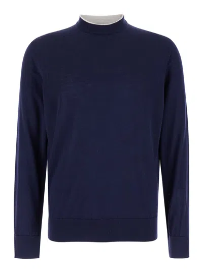 ELEVENTY BLUE CREWNECK SWEATER IN WOOL AND SILK MAN