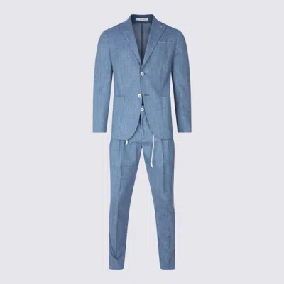 Eleventy Blue Denim Wool Suits In Navy