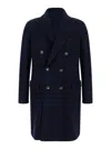 Eleventy Blue Double-breasted Coat With Peak Revers In Fabric Man In Blue