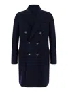 Eleventy Blue Double-breasted Coat With Peak Revers In Fabric Man
