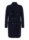 Eleventy Blue Double-breasted Coat With Peak Revers In Fabric Man In Blue