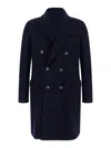 Eleventy Blue Double-breasted Coat With Peak Revers In Fabric Man In Blue
