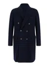 Eleventy Blue Double-breasted Coat With Peak Revers In Fabric Man In Multicolor