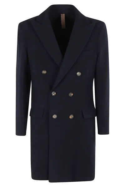 Eleventy Blue Double-breasted Coat With Peak Revers In Fabric Man In Royal Blu