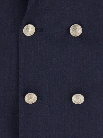 ELEVENTY BLUE DOUBLE-BREASTED SUIT WITH PEAK REVERS AND JEWEL BUTTONS IN WOOL STRETCH MAN