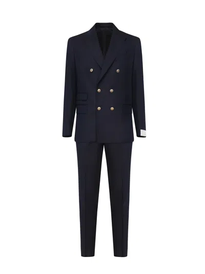 ELEVENTY BLUE DOUBLE-BREASTED SUIT WITH PEAK REVERS AND JEWEL BUTTONS IN WOOL STRETCH MAN
