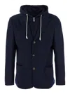 Eleventy Hooded Jacket With Front Pockets And Long Sleeves In Blu