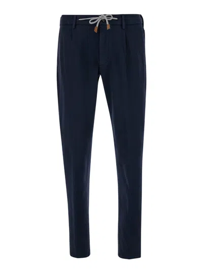 Eleventy Blue Jogger Trousers With Drawstring In Stretch Cotton Man