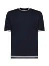 Eleventy Blue Knit T Shirt With Contrasting Details