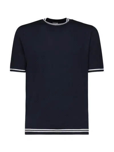 Eleventy Blue Knit T Shirt With Contrasting Details