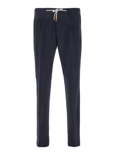 Eleventy Blue Pants With Drawstring Elastic Waist And Logo Patch On The Rear