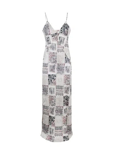 Eleventy Blue Pink Long Linen Dress In Gray