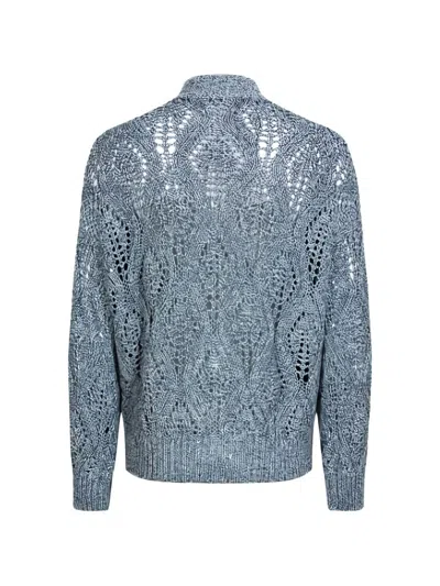 Eleventy Blue Pointelle Knit Sweater