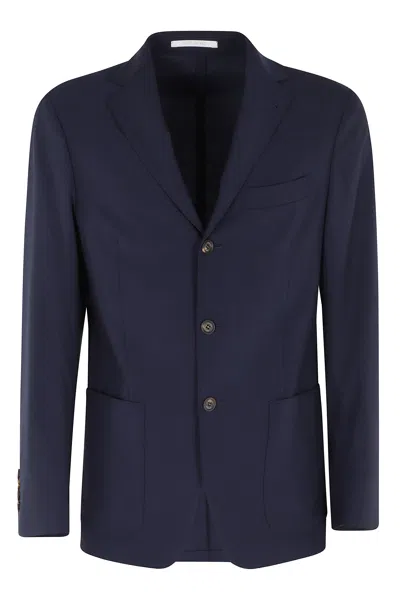Eleventy Blue Single-breasted Soft Pocketed Wool Blazer